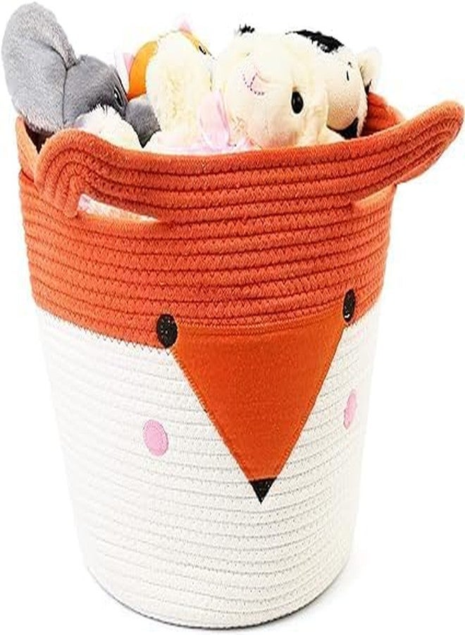 DOLCE CASA Kids Lid Basket With Beautiful Characters - Rope Storage Basket For Baby Diaper, Stuffed Animal Storage Bin Rope Basket For Kids Toy, Baby Laundry Baskets with Lid. (Orange Foxx) - Image 2